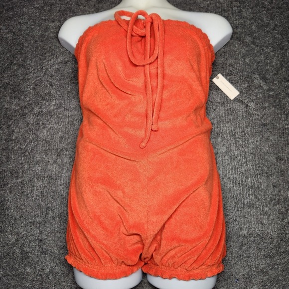 Anthropologie Pants - Anthropolgie Terry Cloth Sleevless Tight Cuff Shorts Romper Orange Large NEW